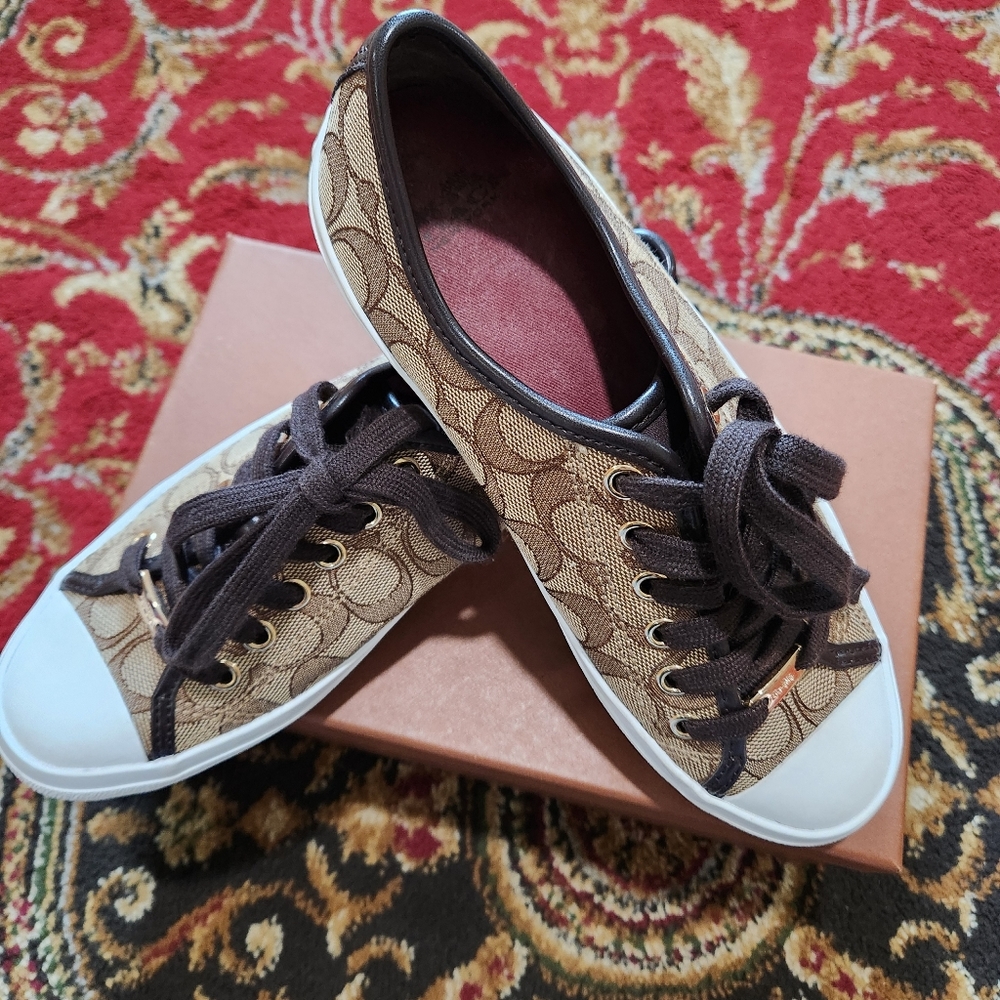 Authentic Coach Signature Brown & Tan Low Sneakers 6.5 - Picture 6 of 11